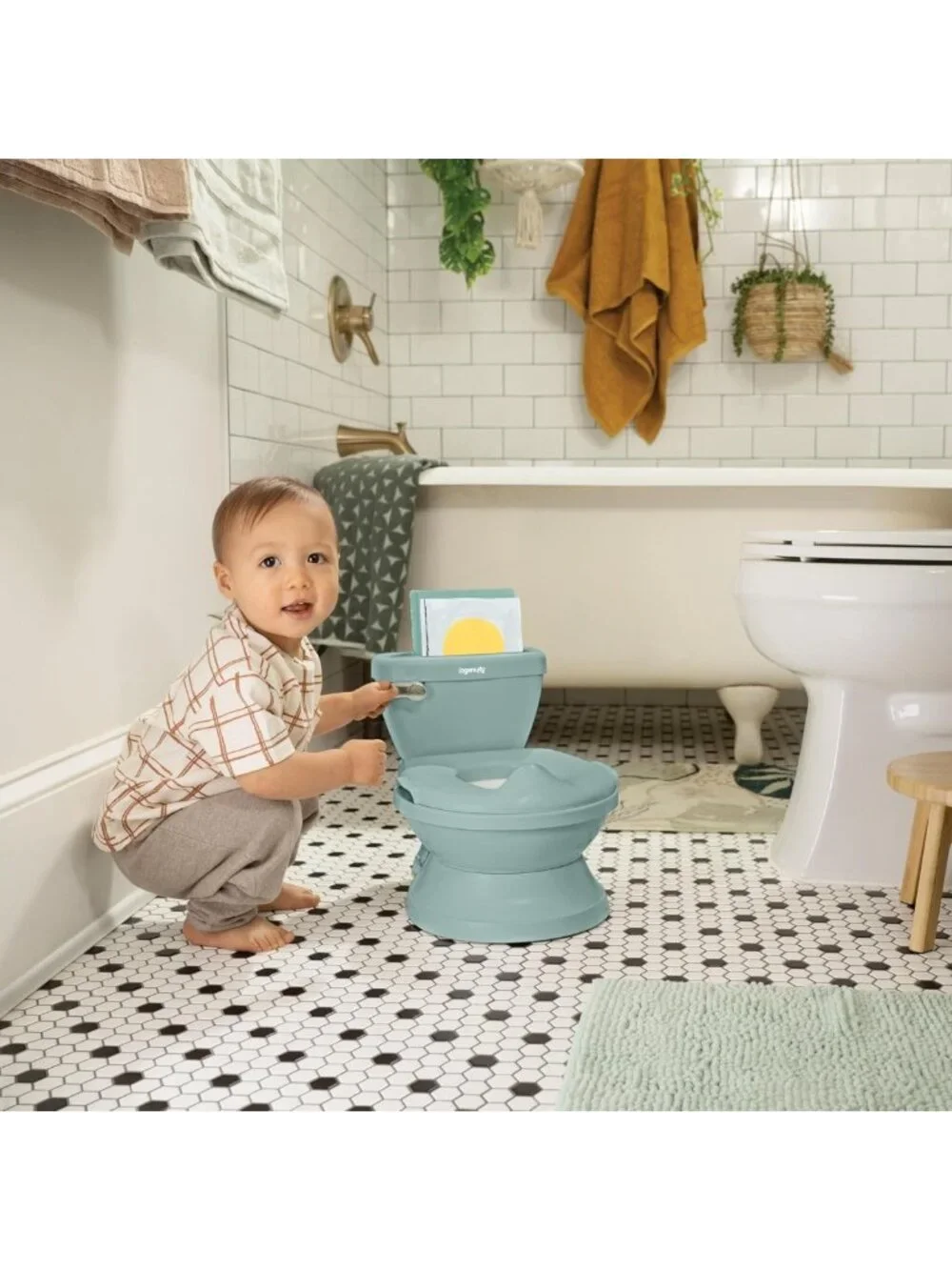 Infant Potty Training Toilet with Lifelike Flushing Sound, Green, 18 Months